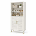 Schuhschrank mit offenen Regalen und Lamellentueren aus MDF Weiss Gold 80 x 35 x 180 cm