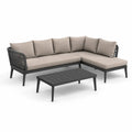 3-teiliges Gartenlounge Set Ecksofa mit Couchtisch Aluminium PE-Rattan Beige Anthrazit 220 x 150 x 70 cm