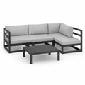 Gartensofa Set Ecksofa 3-Sitzer mit Couchtisch Aluminium Grau Schwarz 190 x 130 x 65 cm
