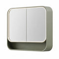 LED Spiegelschrank mit 2 Spiegeltueren Aluminium abgerundet Olivgruen 60 x 60 x 12 cm