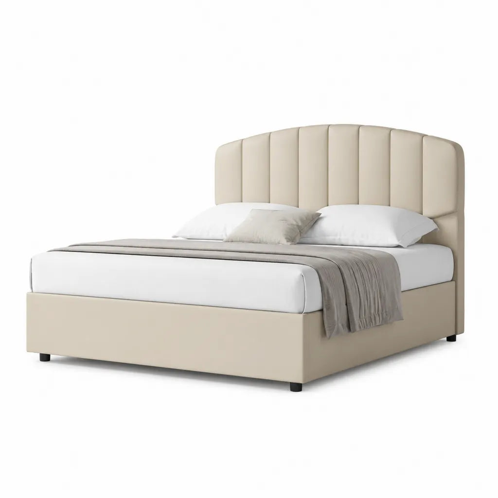 Boxspringbett 180 x 200 cm rechteckig mit gepolstertem Kopfteil aus PU-Kunstleder Beige
