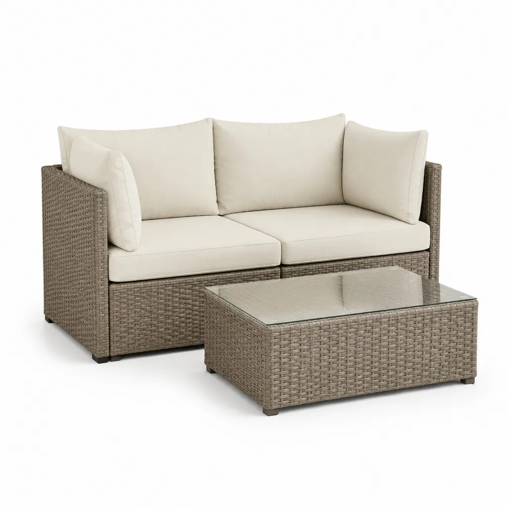 2-Sitzer Gartensofa Set mit Couchtisch PE-Rattan Beige 150 x 80 x 75 cm