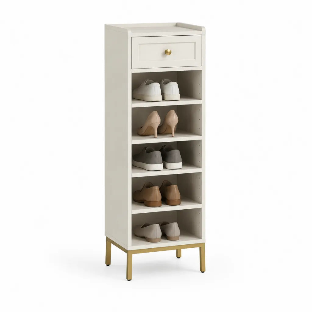 Schuhregal mit Schublade MDF Weiss Gold 60 x 35 x 160 cm