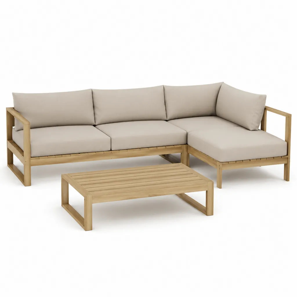 Gartenlounge Set Ecksofa mit Couchtisch 4-teilig Akazienholz Beige 220 x 150 cm