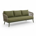 3-Sitzer Gartensofa mit Aluminiumrahmen Polypropylen-Seilgeflecht und Polyesterkissen Olivgruen 205 x 80 x 75 cm