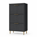 Schuhschrank Kippschrank mit 3 Klappen aus MDF und Stahl rechteckig Schwarz Goldfarben 60 x 24 x 120 cm