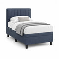 Boxspringbett 90 x 200 cm mit gepolstertem Kopfteil Polyesterbezug rechteckig Dunkelblau