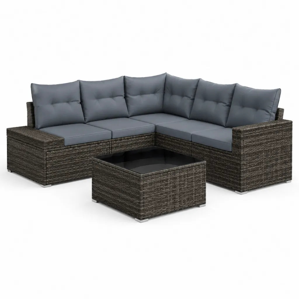 5-teiliges Polyrattan Gartenlounge Set Ecksofa mit Couchtisch Grau 218 x 172 x 65 cm