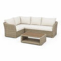 Gartenlounge Ecksofa Set mit Couchtisch PE-Rattan Beige 220 x 220 cm