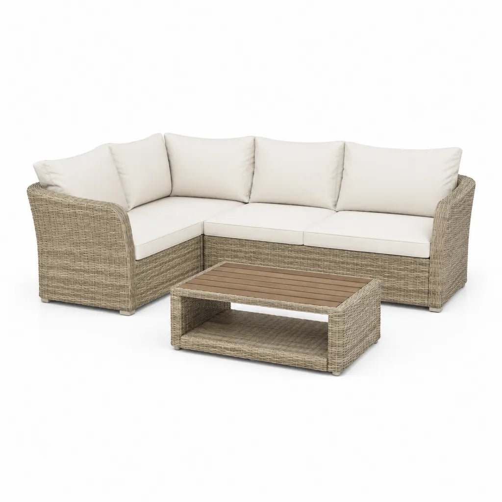 Gartenlounge Ecksofa Set mit Couchtisch PE-Rattan Beige 220 x 220 cm
