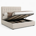 Polsterbett mit Stauraum 160 x 200 cm Polyestersamt Beige