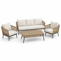 Gartenlounge Set 4-teilig mit 3-Sitzer Sofa 195 x 78 x 76 cm 2 Sesseln 72 x 78 x 76 cm und Couchtisch 120 x 60 x 42 cm Aluminium PE-Geflecht Beige Creme
