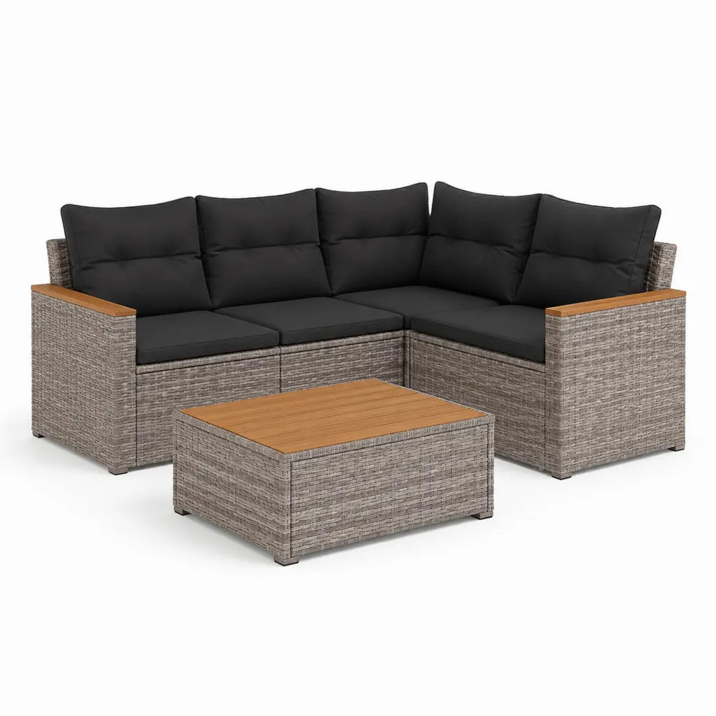 Gartenlounge Ecksofa Set 3-teilig 200 x 200 x 78 cm Polyrattan Grau Schwarz mit Couchtisch 100 x 60 x 45 cm