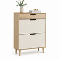 Schuhschrank mit Schublade und 2 Klappen aus Spanplatte und MDF rechteckig Eiche Natur Weiss 80 x 24 x 120 cm