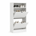 Schuhschrank mit 2 Klappen und 2 offenen Faechern aus Spanplatte Weiss 60 x 24 x 120 cm