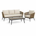 Gartenlounge Set 3-teilig mit 3-Sitzer Sofa Sessel und rechteckigem Couchtisch aus Aluminium und PE-Geflecht Beige Braun Schwarz 205 x 78 x 76 cm