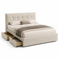 Polsterbett Stauraumbett mit 2 Schubladen 160 x 200 cm Polyester Beige