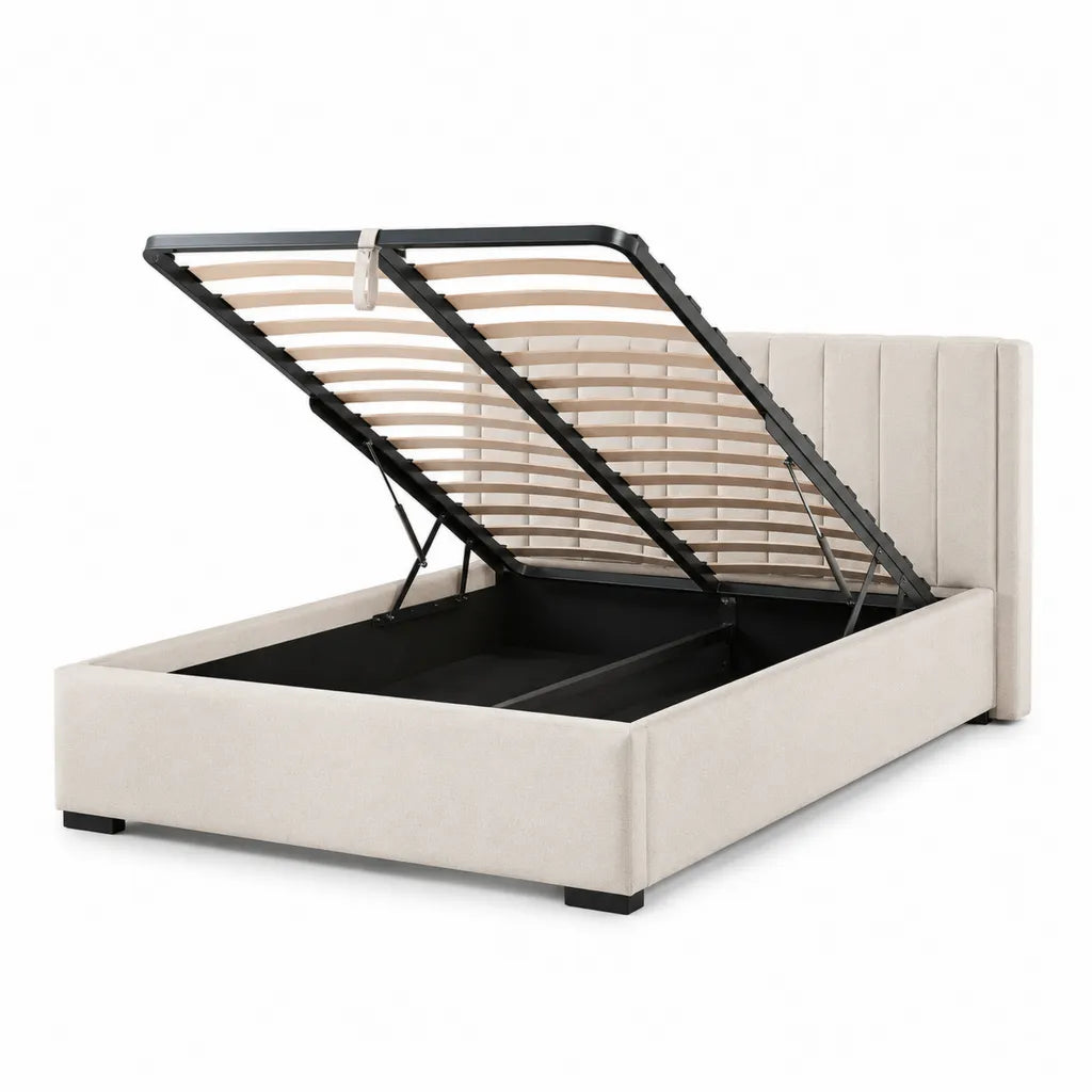 Stauraumbett Polsterbett 160 x 200 cm mit Gasdruckfeder Polyesterbezug Beige